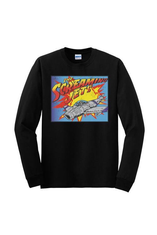 Retro Jet Black Longsleeve Tshirt by The Screaming Jets