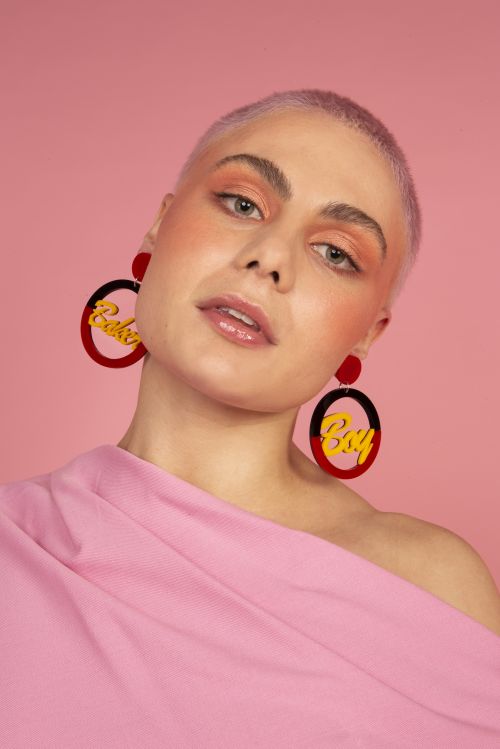 Earrings - Black And Red Hoop with Yellow Writing by Baker Boy