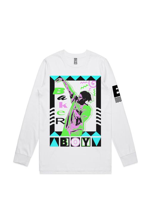 Neon Portrait White Long Sleeve Tshirt by Baker Boy