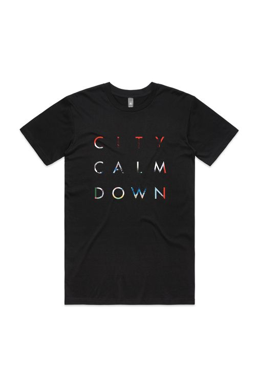 Television Stack Logo Black Tshirt by City Calm Down