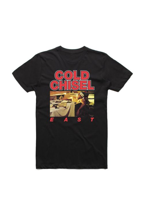 "East 40th Anniversary Range" Cover Strip Black Tshirt by Cold Chisel