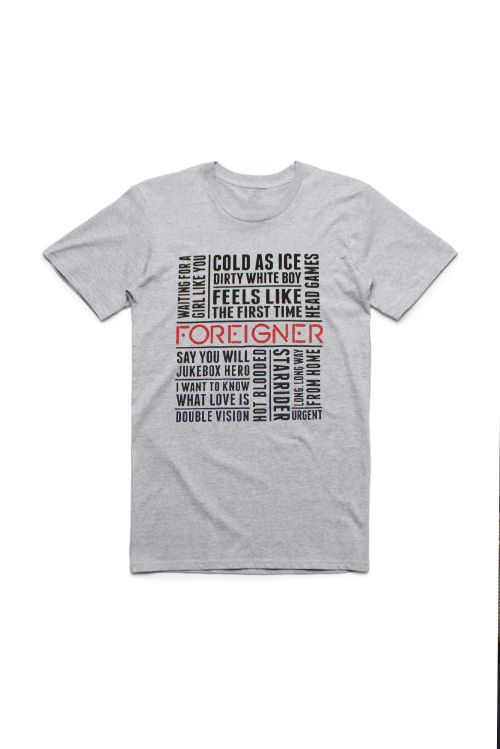 Songs Name Text Grey Marle Tshirt by Foreigner