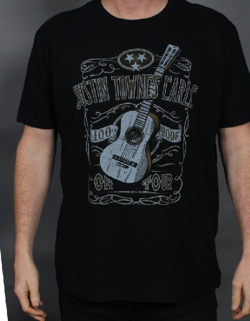 Guitar 100% Proof Black Tshirt by Justin Townes Earle