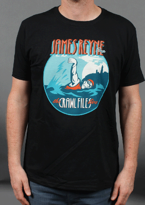 Swimmer Black Tshirt with tour dates by James Reyne