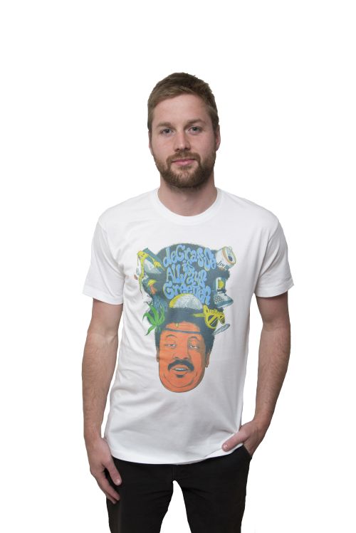 Brayden Doig Degrasse Is Always Greener Collab White T Shirt by Funkoars