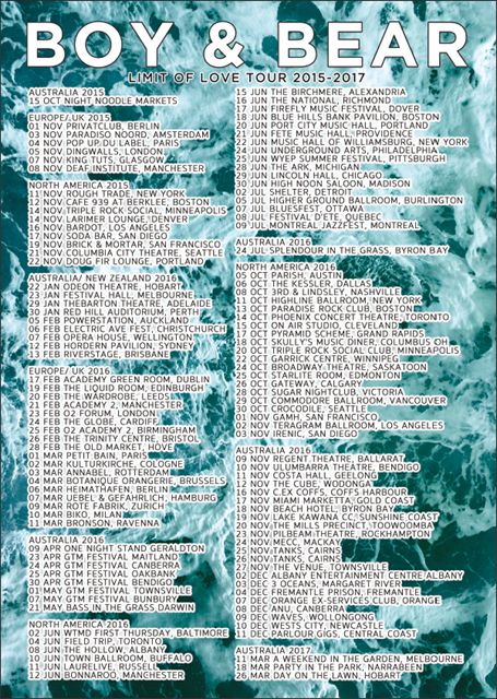 Poster Limit Of Love Tour 2015-2017 (Limited to 100) by Boy & Bear