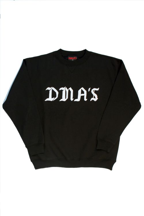 White Script Logo Black Crewneck by DMA'S